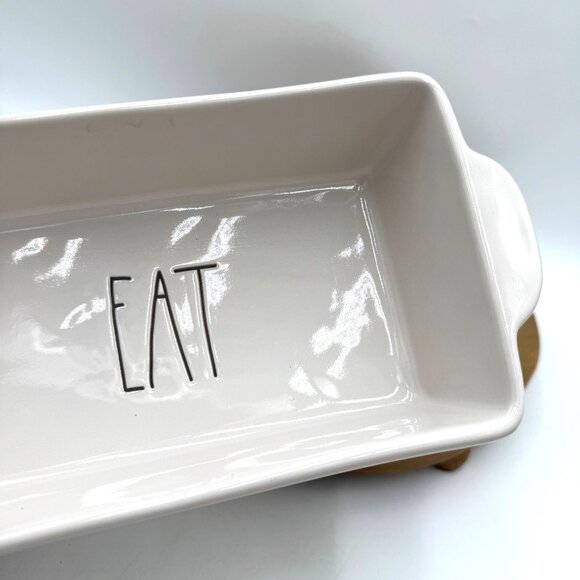 White "EAT" Loaf Pan Rae Dunn Heavy Durable All Purpose - Picture 3 of 9